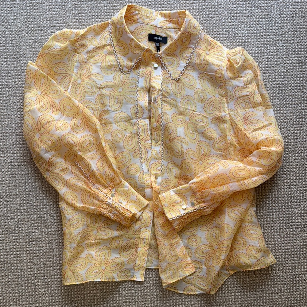 Me+Em Yellow Paisley linen and silk Shirt